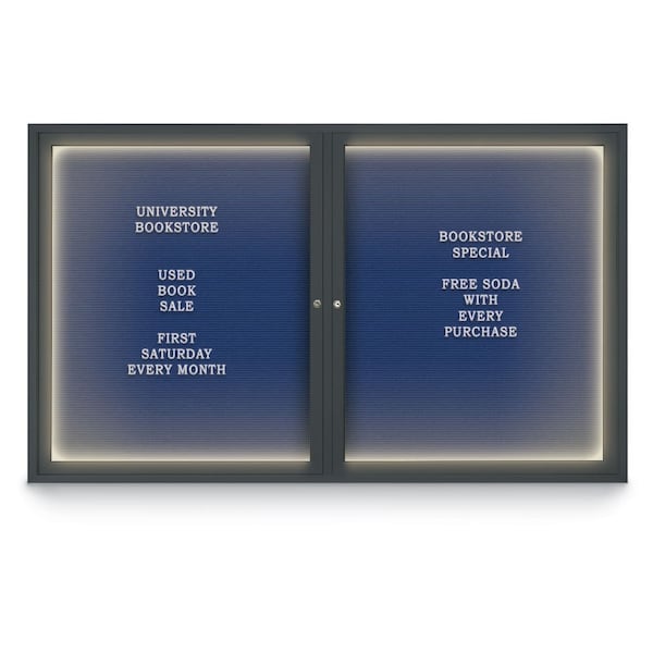 Indoor Enclosed Combo Board, 42"x32", Black Frame/Blue & Amethyst